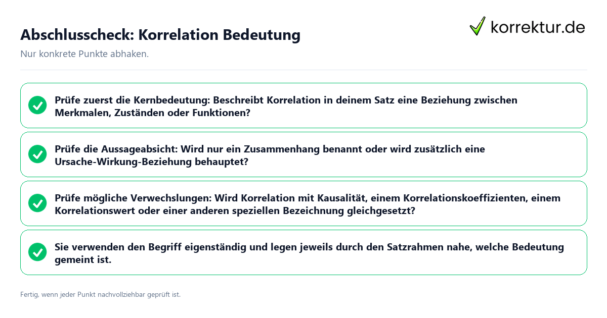 Konkreter Abschlusscheck zu Korrelation Bedeutung