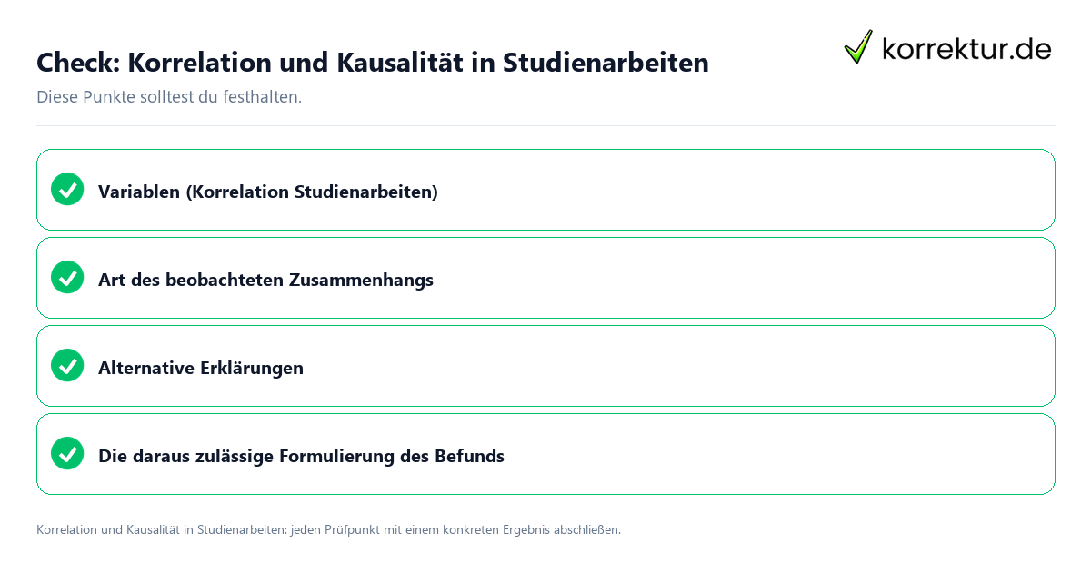 Korrelation und Kausalität in Studienarbeiten mit einer themenspezifischen Checkliste