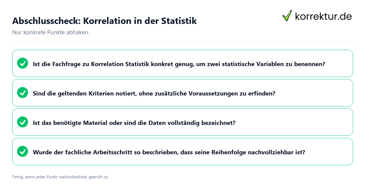 Abschlusscheck: Korrelation in der Statistik Konkreter Abschlusscheck zu Korrelation in der Statistik
