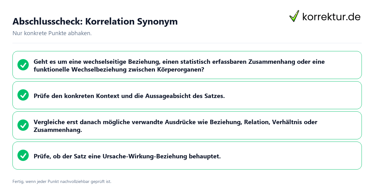 Abschlusscheck: Korrelation Synonym Konkreter Abschlusscheck zu Korrelation Synonym
