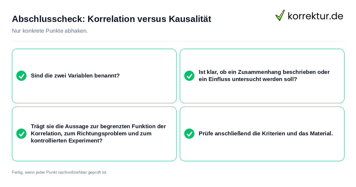 Konkreter Abschlusscheck zu Korrelation versus Kausalität