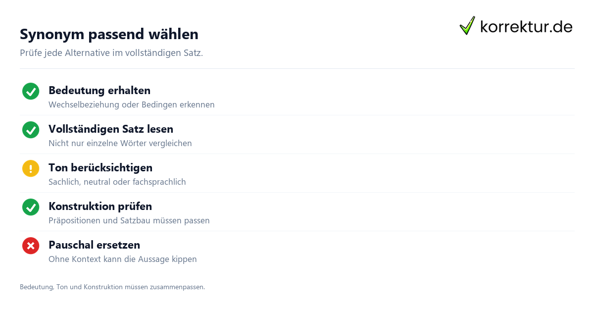 Synonym passend wählen Synonyme für „korrelieren“ passend auswählen: Bedeutung und Kontext prüfen
