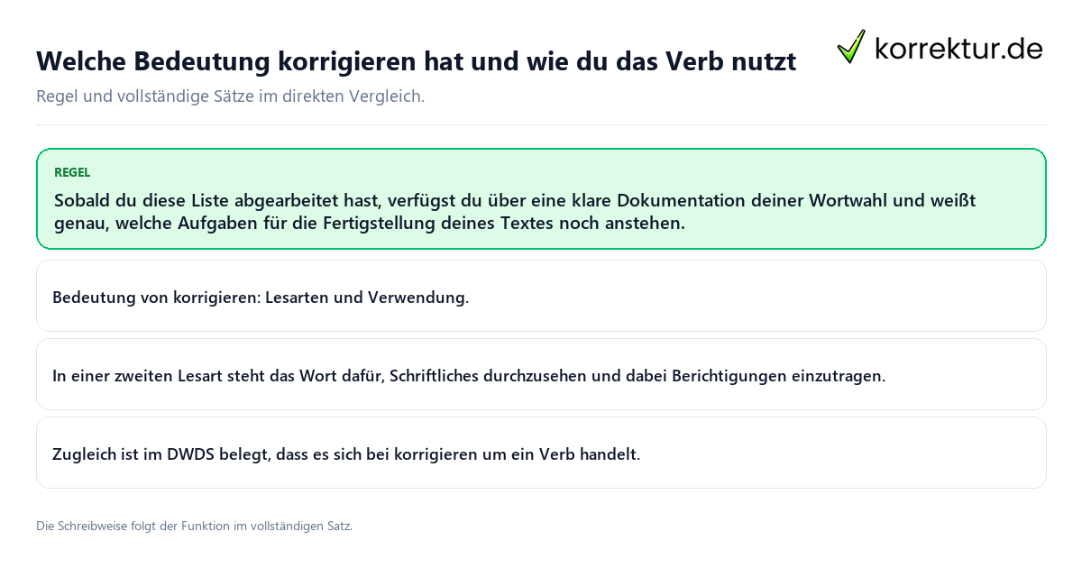 Welche Bedeutung korrigieren hat und wie du das Verb nutzt Konkrete Regel und vollständige Beispielsätze zu Welche Bedeutung korrigieren hat und wie du