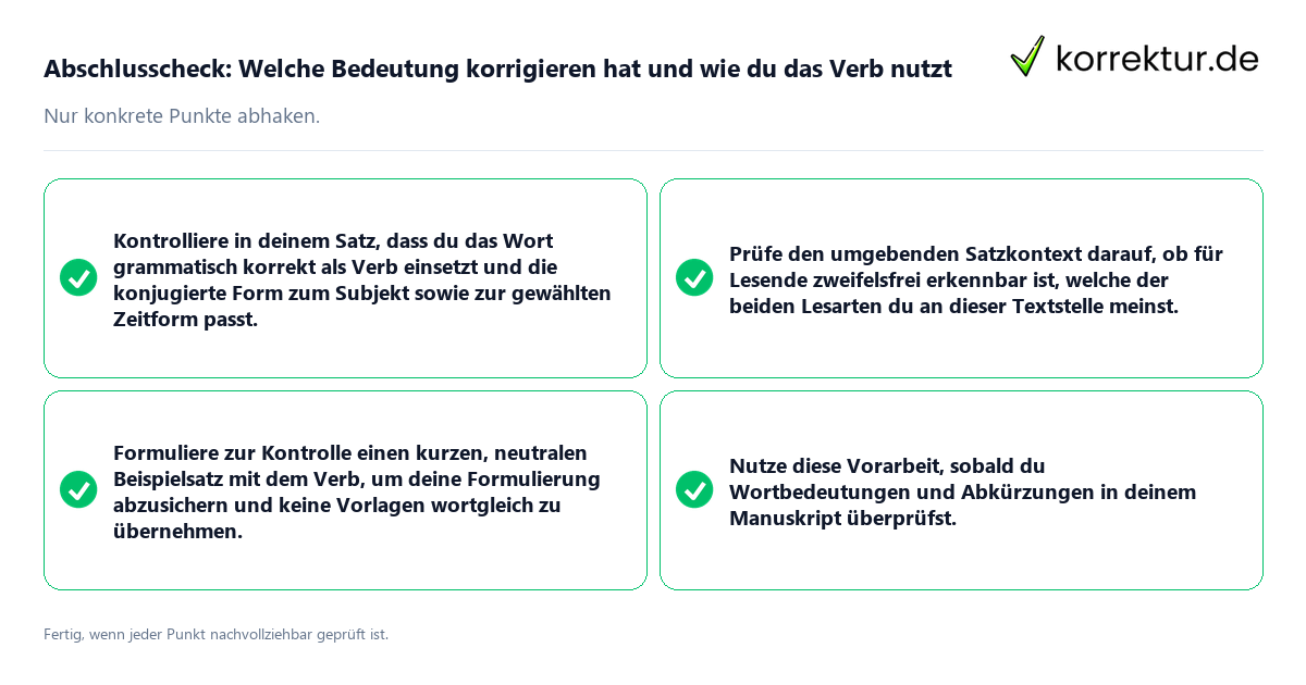 Abschlusscheck: Welche Bedeutung korrigieren hat und wie du das Verb nutzt Konkreter Abschlusscheck zu Welche Bedeutung korrigieren hat und wie du das Verb nutzt