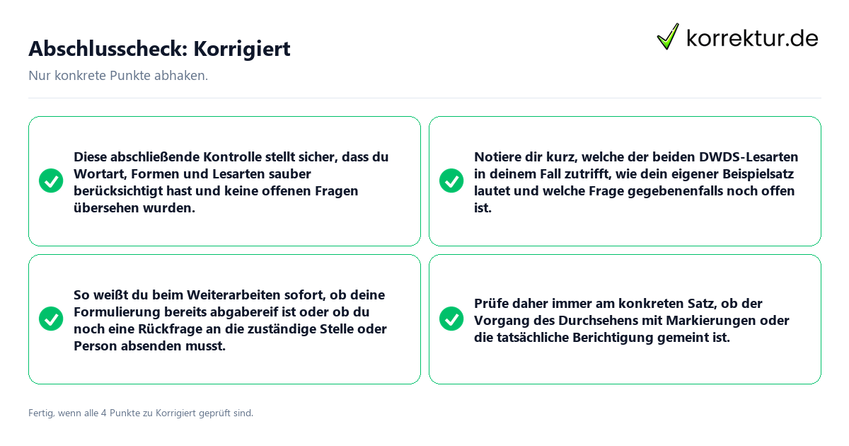 Konkreter Abschlusscheck zu Korrigiert