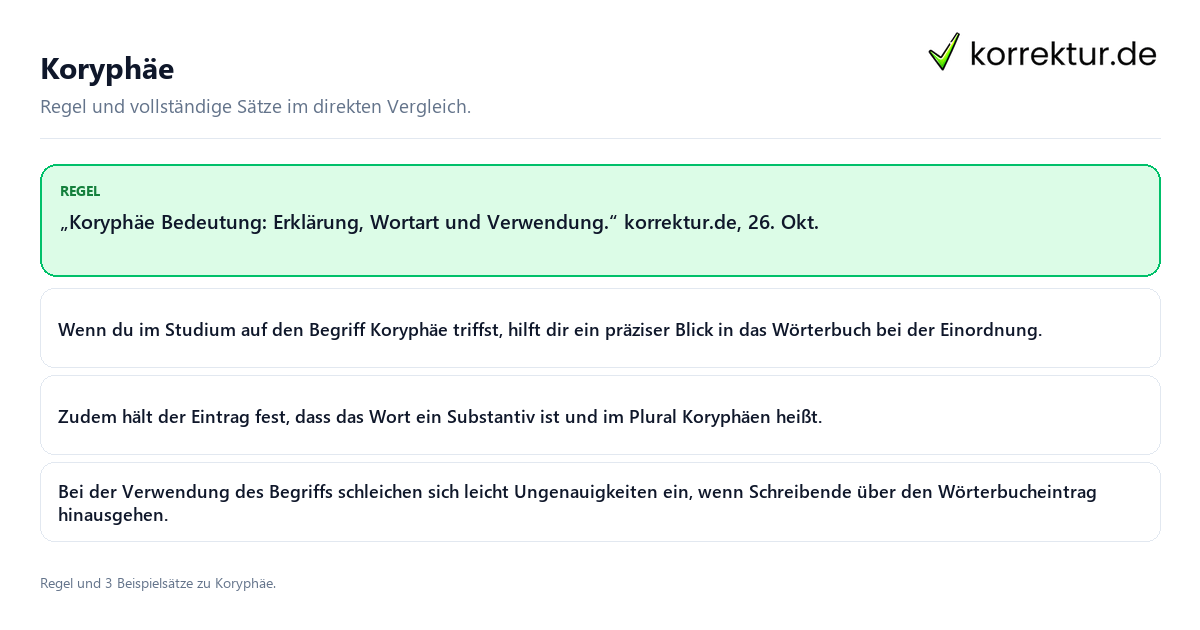 Konkrete Regel und vollständige Beispielsätze zu Koryphäe