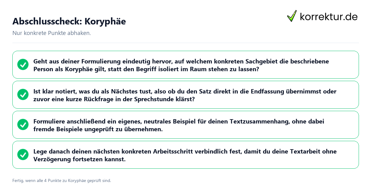 Konkreter Abschlusscheck zu Koryphäe