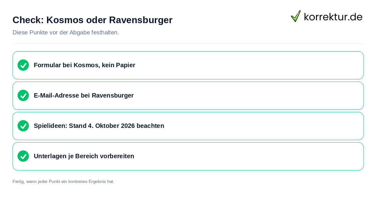 Kosmos oder Ravensburger: Prüfliste mit vier Punkten