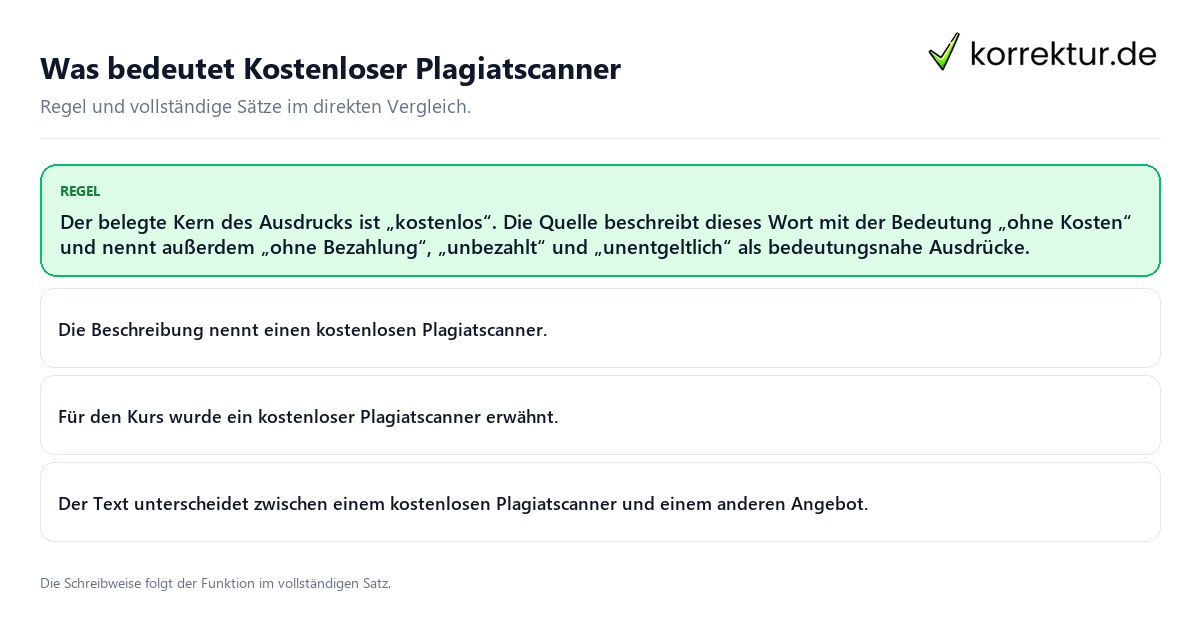 Was bedeutet Kostenloser Plagiatscanner Konkrete Regel und vollständige Beispielsätze zu Was bedeutet Kostenloser Plagiatscanner