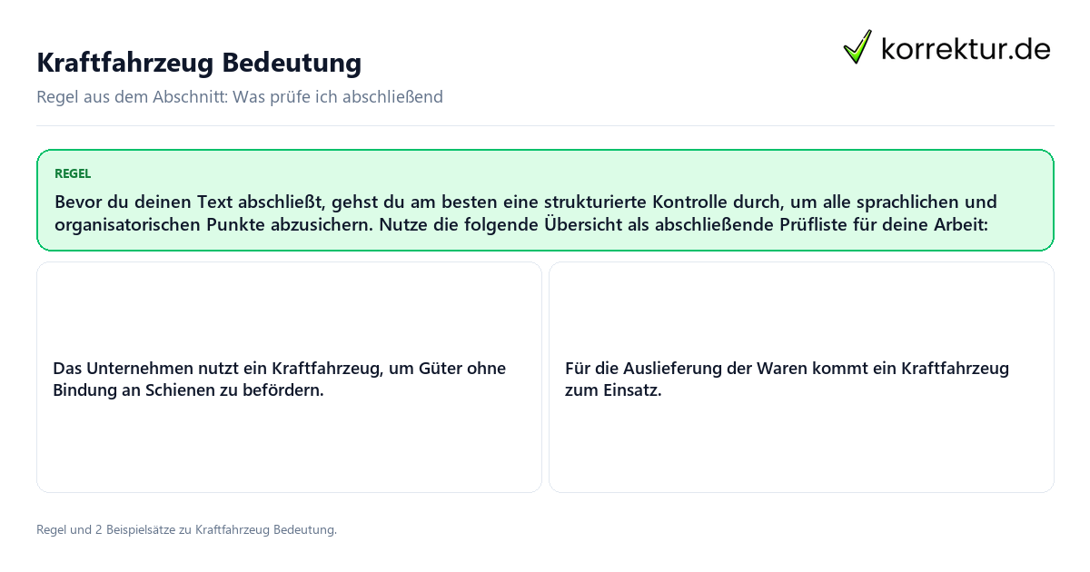 Kraftfahrzeug Bedeutung Konkrete Regel und vollständige Beispielsätze zu Kraftfahrzeug Bedeutung