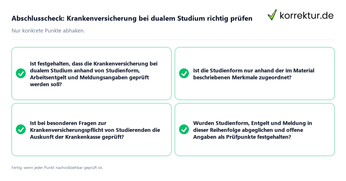 Konkreter Abschlusscheck zu Krankenversicherung bei dualem Studium richtig prüfen