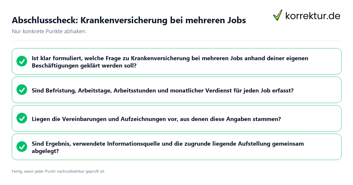 Konkreter Abschlusscheck zu Krankenversicherung bei mehreren Jobs