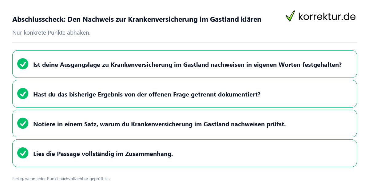 Konkreter Abschlusscheck zu Den Nachweis zur Krankenversicherung im Gastland klären