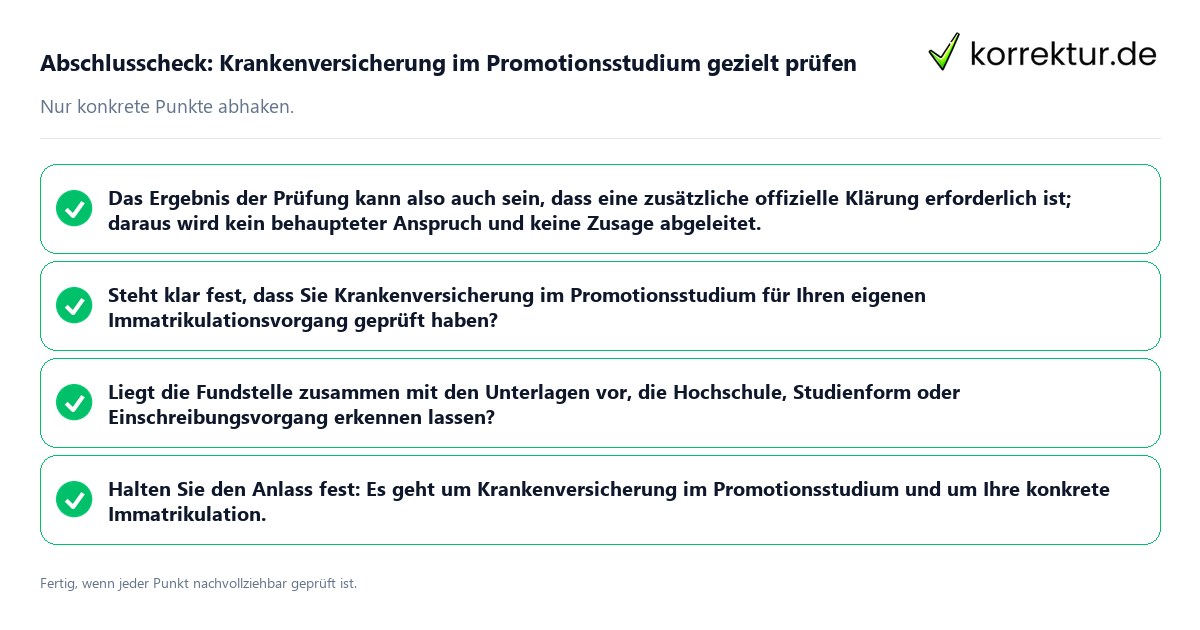 Konkreter Abschlusscheck zu Krankenversicherung im Promotionsstudium gezielt prüfen
