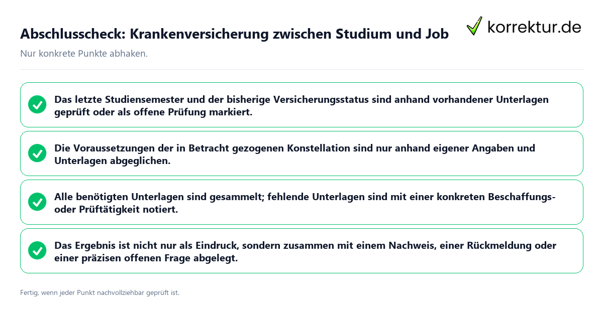 Abschlusscheck: Krankenversicherung zwischen Studium und Job Konkreter Abschlusscheck zu Krankenversicherung zwischen Studium und Job