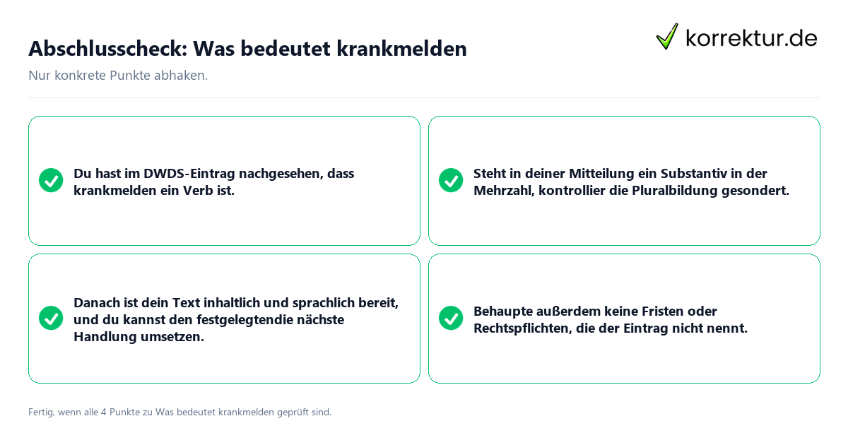 Abschlusscheck: Was bedeutet krankmelden Konkreter Abschlusscheck zu Was bedeutet krankmelden