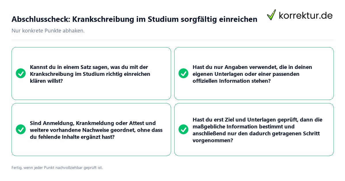 Konkreter Abschlusscheck zu Krankschreibung im Studium sorgfältig einreichen