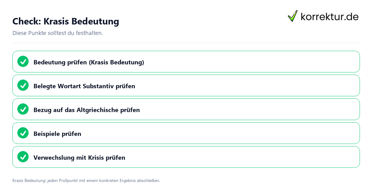 Krasis Bedeutung mit einer themenspezifischen Checkliste