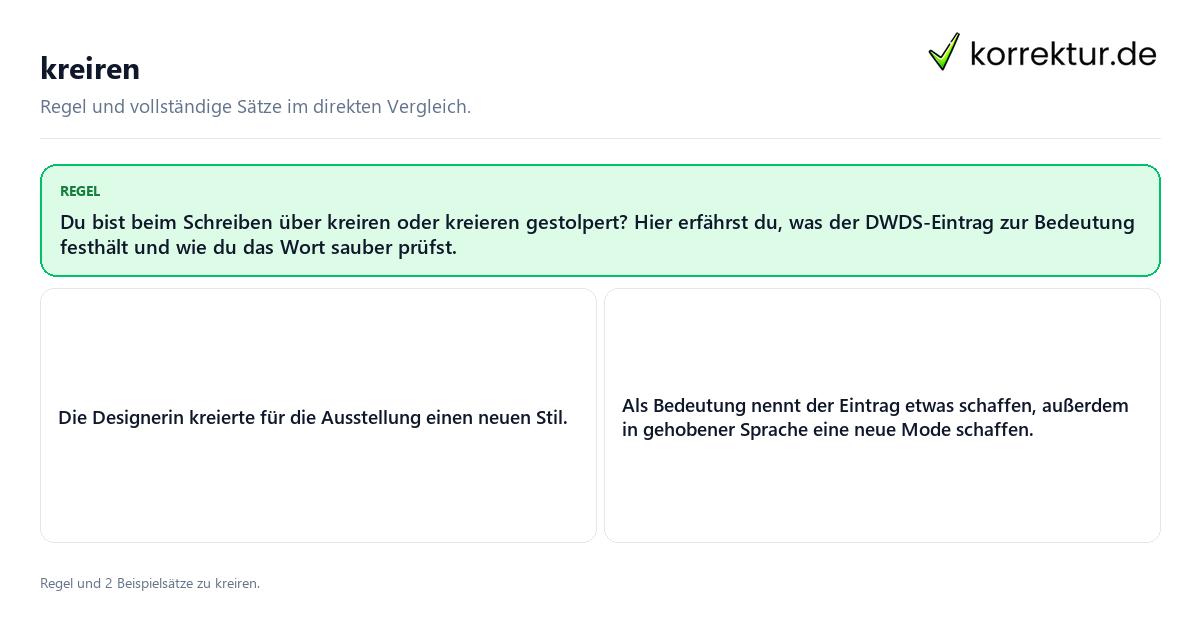 kreiren Konkrete Regel und vollständige Beispielsätze zu kreiren