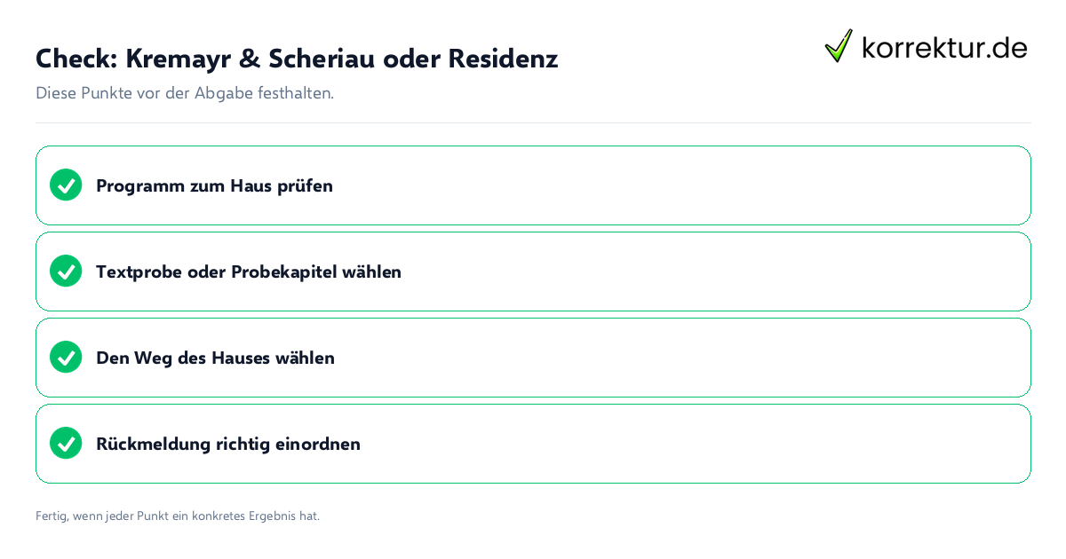 Check: Kremayr & Scheriau oder Residenz Kremayr & Scheriau oder Residenz: Prüfliste mit vier Punkten