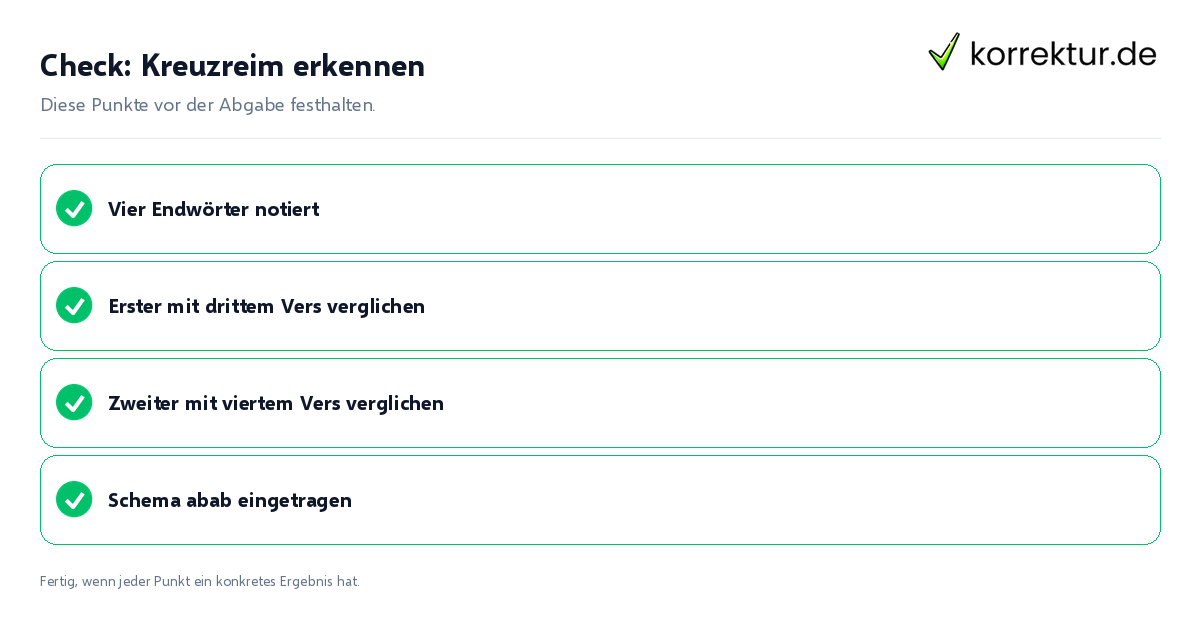 Kreuzreim erkennen: Prüfliste mit vier Punkten