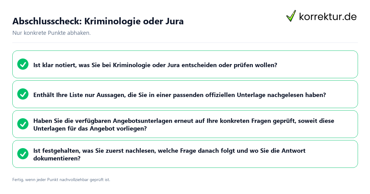Konkreter Abschlusscheck zu Kriminologie oder Jura
