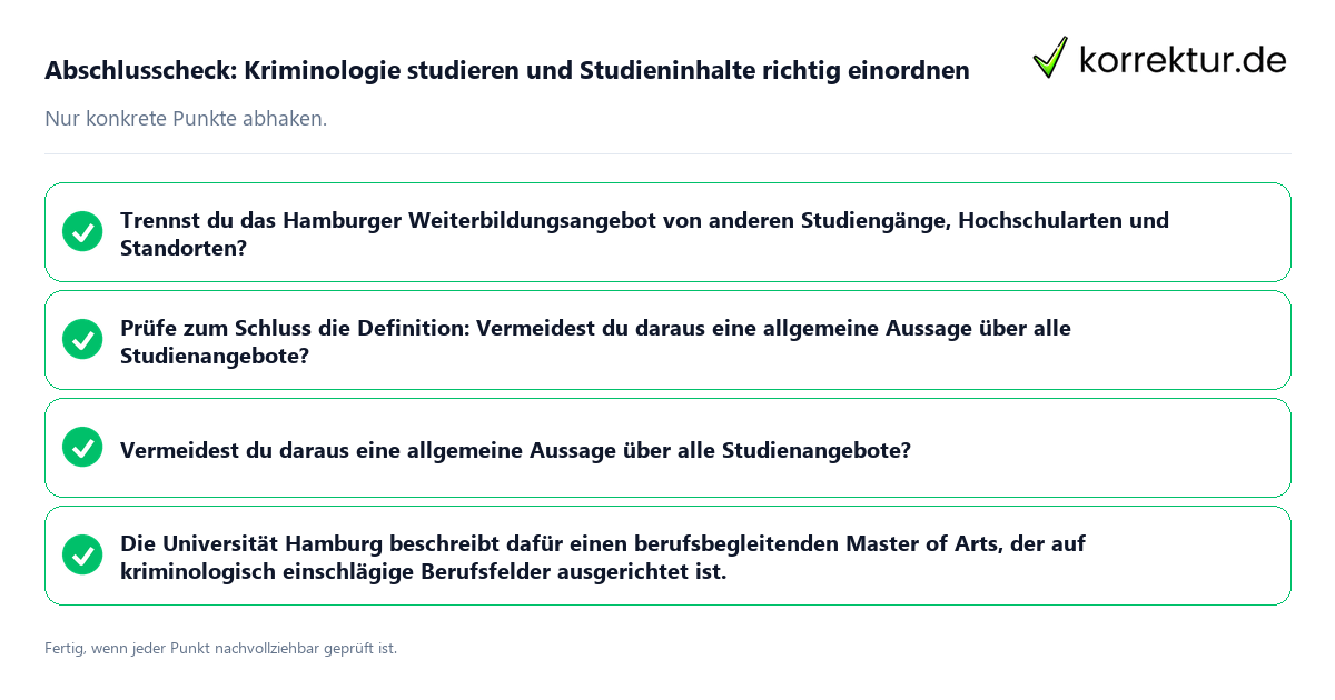 Konkreter Abschlusscheck zu Kriminologie studieren und Studieninhalte richtig einordnen
