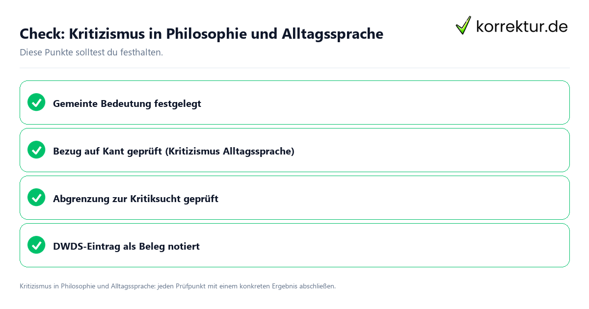 Kritizismus in Philosophie und Alltagssprache mit einer themenspezifischen Checkliste
