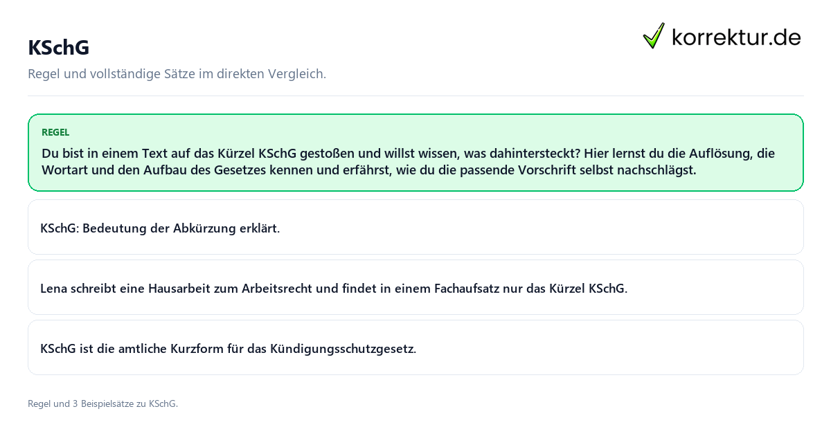 Konkrete Regel und vollständige Beispielsätze zu KSchG