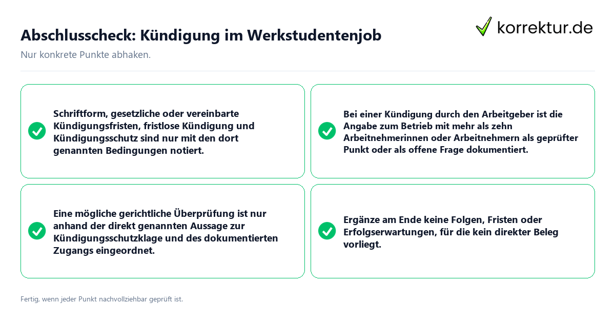 Abschlusscheck: Kündigung im Werkstudentenjob Konkreter Abschlusscheck zu Kündigung im Werkstudentenjob
