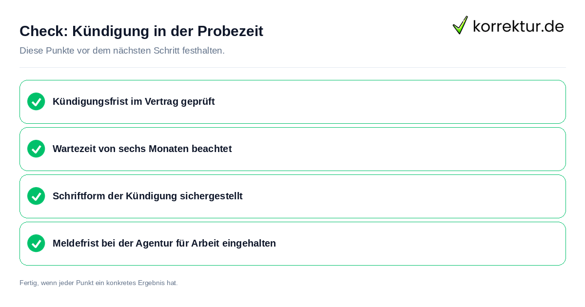 Kündigung in der Probezeit: Prüfliste mit vier Punkten