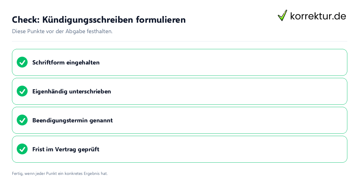 Check: Kündigungsschreiben formulieren Kündigungsschreiben formulieren: Prüfliste mit vier Punkten