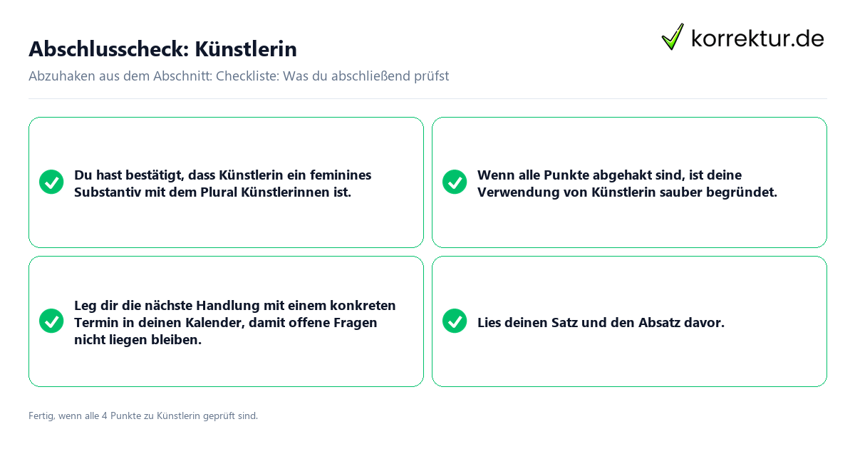 Konkreter Abschlusscheck zu Künstlerin