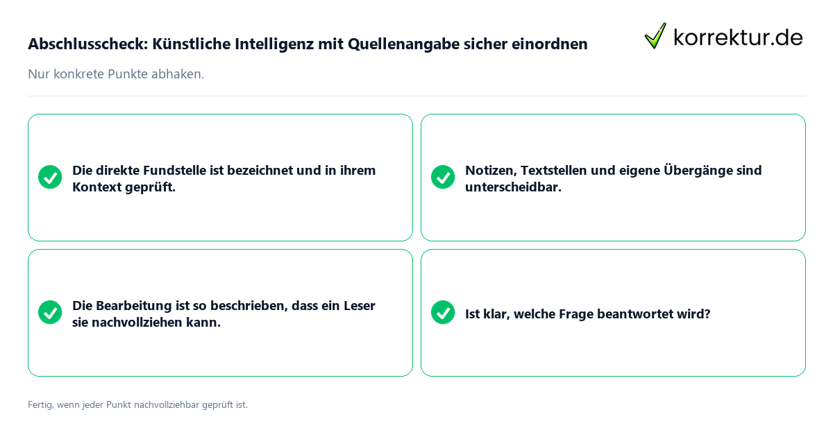 Konkreter Abschlusscheck zu Künstliche Intelligenz mit Quellenangabe sicher einordnen