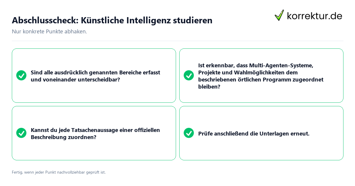 Abschlusscheck: Künstliche Intelligenz studieren Konkreter Abschlusscheck zu Künstliche Intelligenz studieren
