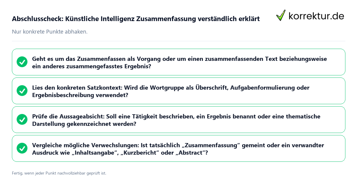 Konkreter Abschlusscheck zu Künstliche Intelligenz Zusammenfassung verständlich erklärt