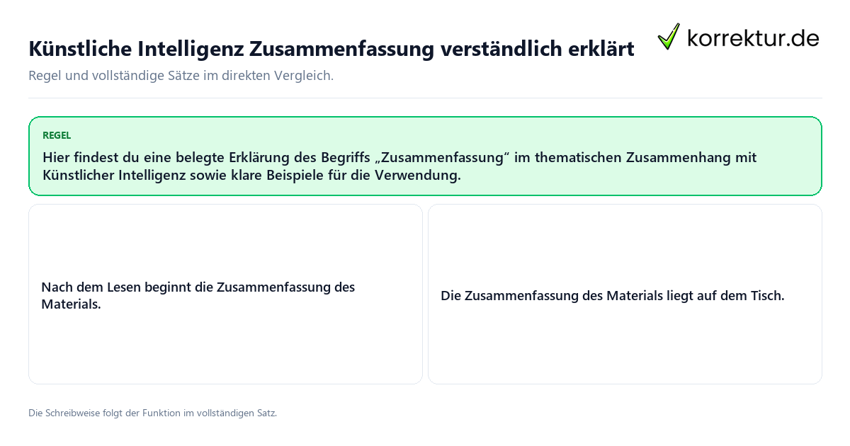 Konkrete Regel und vollständige Beispielsätze zu Künstliche Intelligenz Zusammenfassung verständlich erklärt