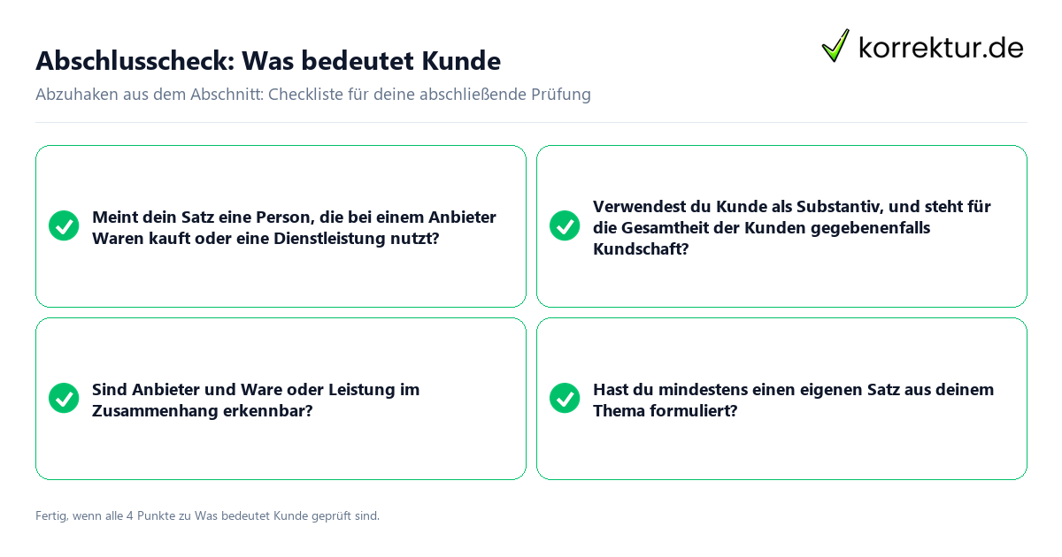 Konkreter Abschlusscheck zu Was bedeutet Kunde