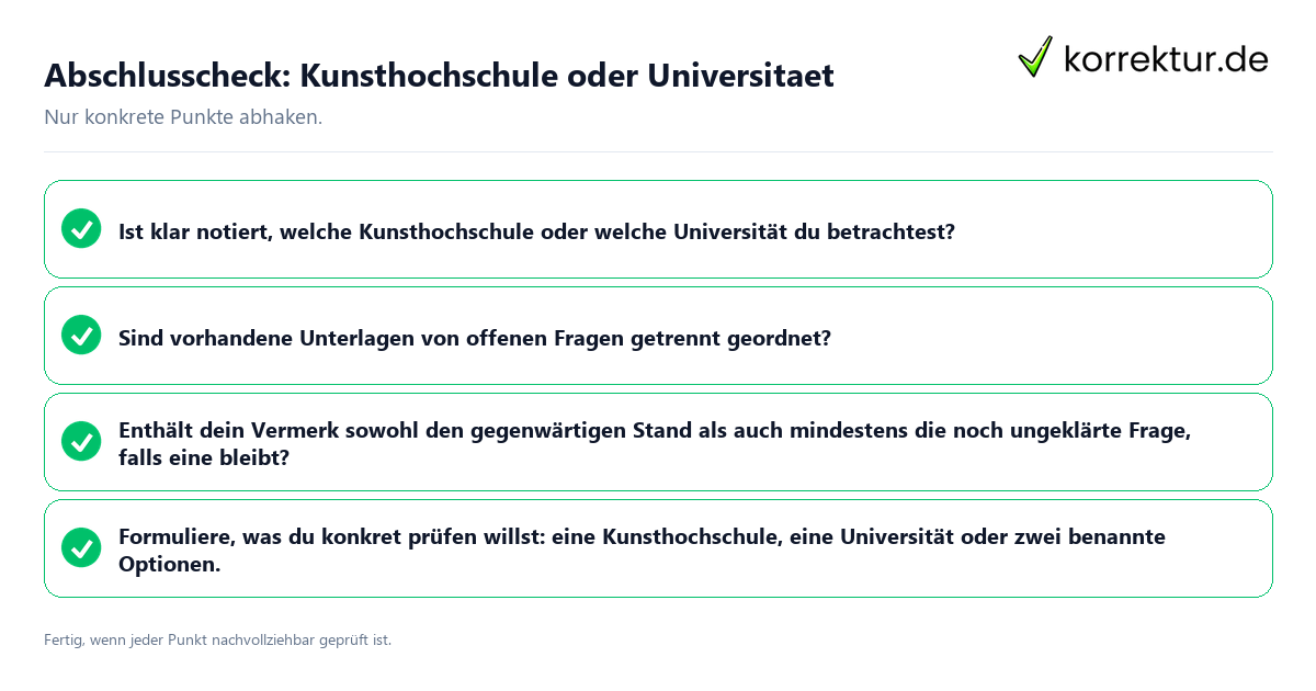 Abschlusscheck: Kunsthochschule oder Universität Konkreter Abschlusscheck zu Kunsthochschule oder Universität