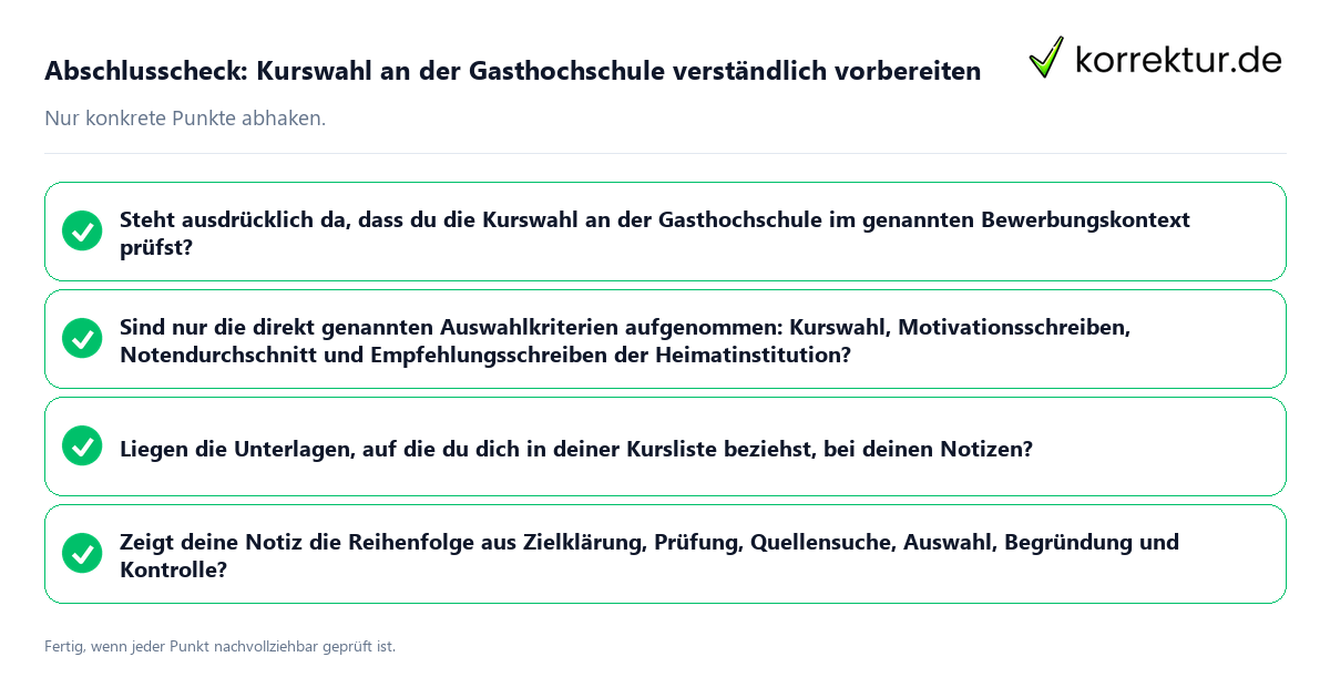 Abschlusscheck: Kurswahl an der Gasthochschule verständlich vorbereiten Konkreter Abschlusscheck zu Kurswahl an der Gasthochschule verständlich vorbereiten