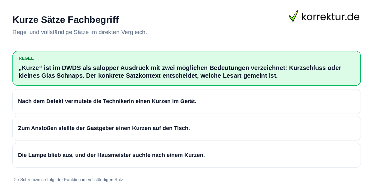 Kurze Sätze Fachbegriff Konkrete Regel und vollständige Beispielsätze zu Kurze Sätze Fachbegriff