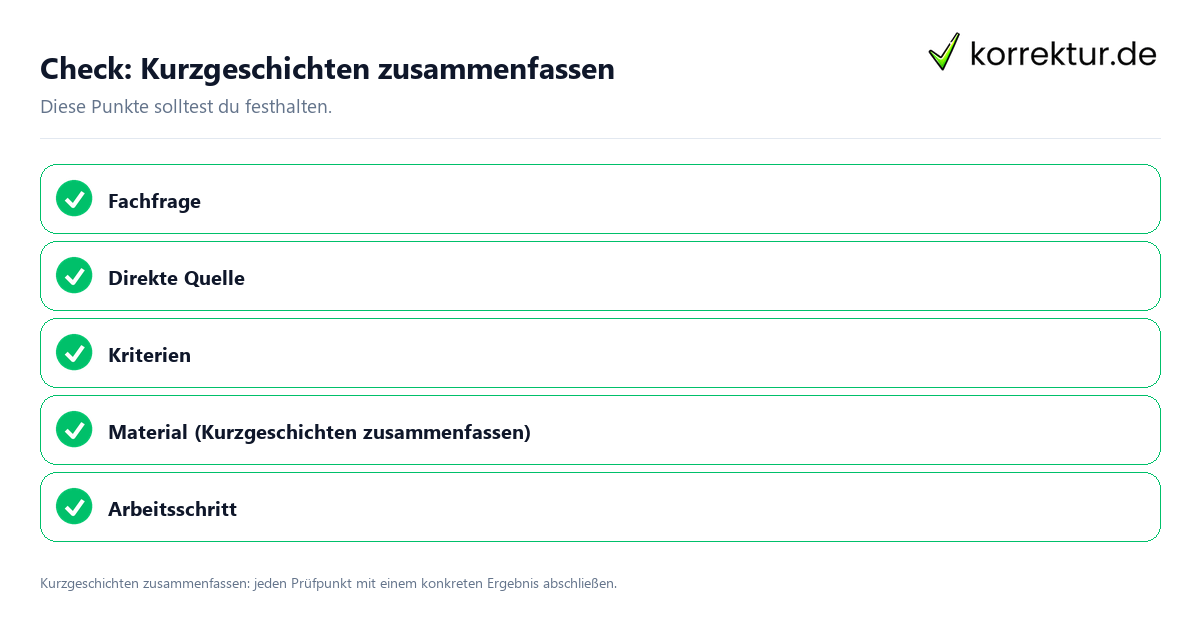 Kurzgeschichten zusammenfassen mit einer themenspezifischen Checkliste