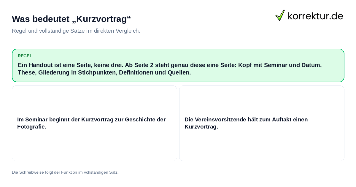 Was bedeutet „Kurzvortrag“ Konkrete Regel und vollständige Beispielsätze zu Was bedeutet „Kurzvortrag“
