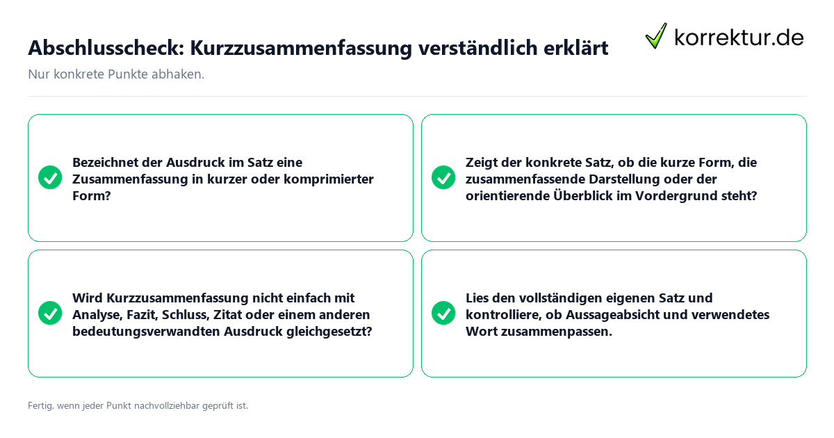Konkreter Abschlusscheck zu Kurzzusammenfassung verständlich erklärt
