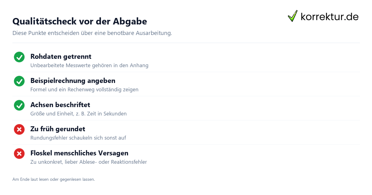 Laborbericht Auswertung: Checkliste für saubere Daten, Diagramme und Diskussion