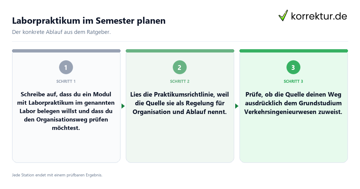 Konkrete Schritte zu Laborpraktikum im Semester planen