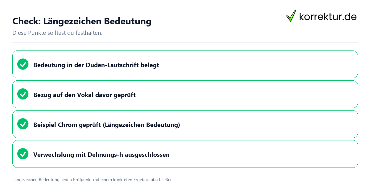 Längezeichen Bedeutung mit einer themenspezifischen Checkliste