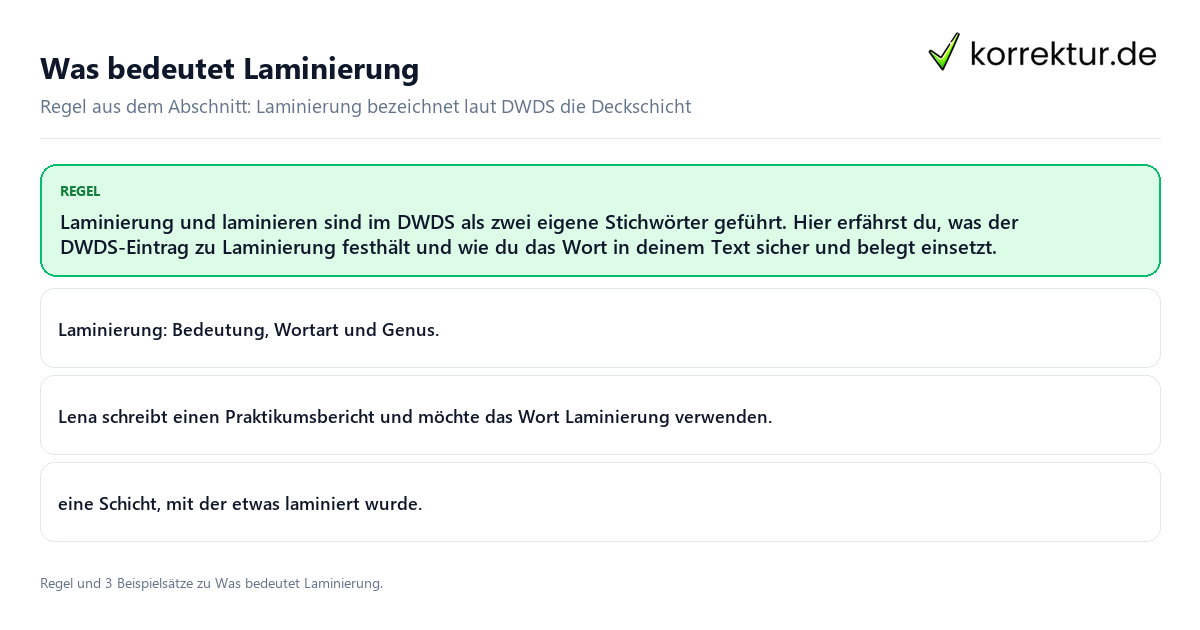 Was bedeutet Laminierung Konkrete Regel und vollständige Beispielsätze zu Was bedeutet Laminierung