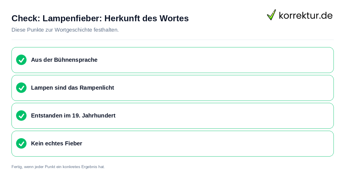 Lampenfieber: Herkunft des Wortes: Prüfliste mit vier Punkten
