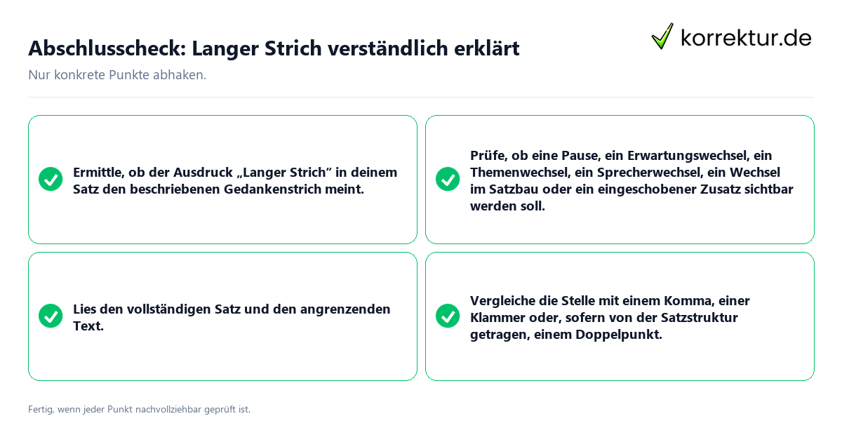 Abschlusscheck: Langer Strich verständlich erklärt Konkreter Abschlusscheck zu Langer Strich verständlich erklärt